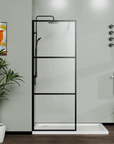 Shower Door Framed Walk-in color:Matte Black 3-Divided 