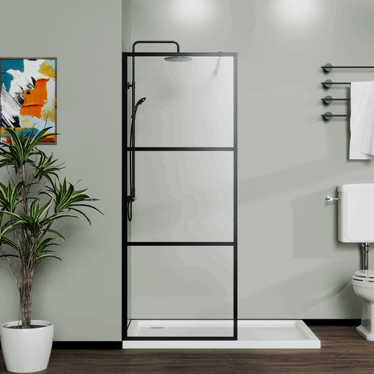 Shower Door Framed Walk-in color:Matte Black 3-Divided 