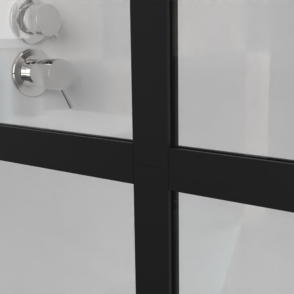 Shower Door Framed Walk-in Frosted glass 4-Divided color:matte black