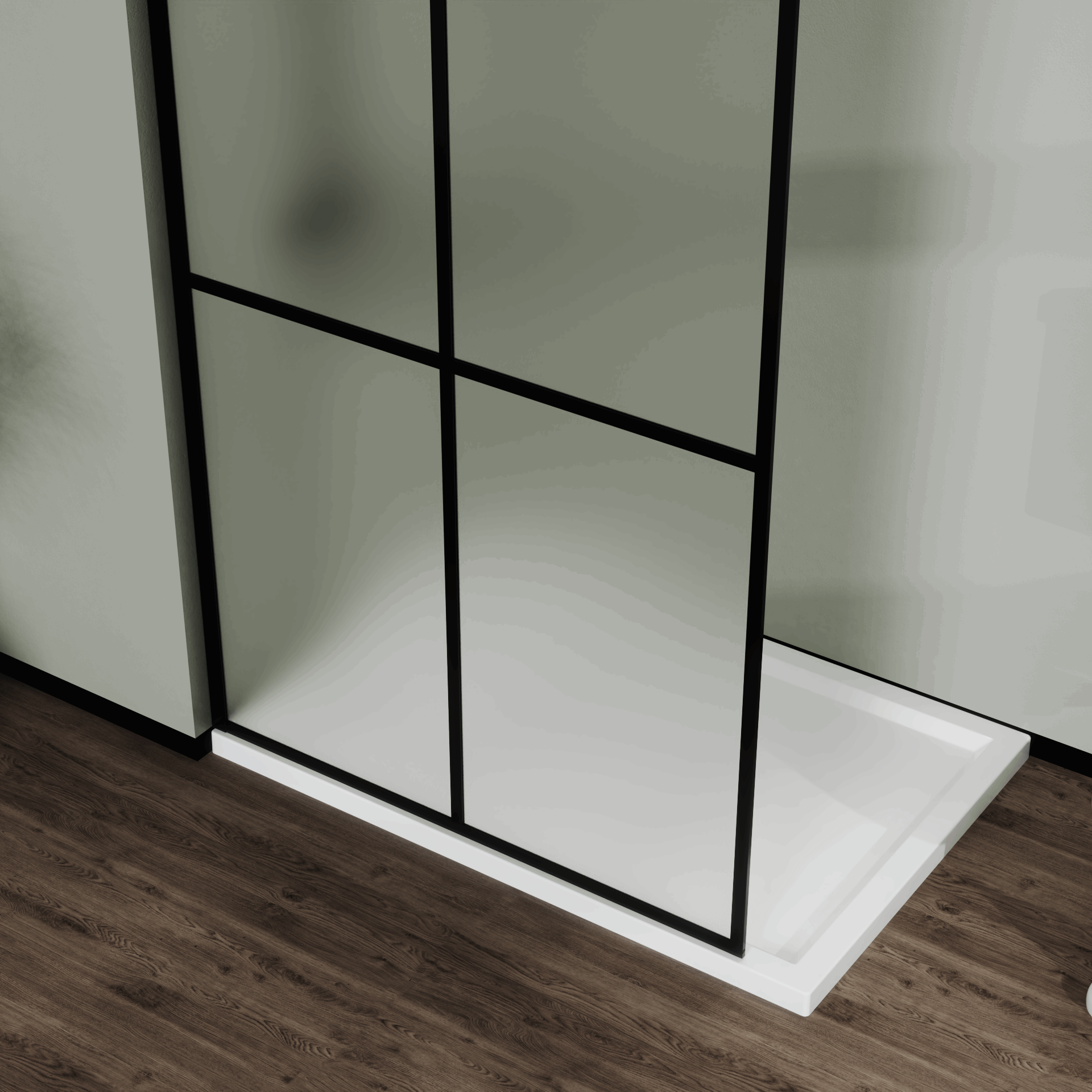 Shower Door Framed Walk-in Frosted glass 4-Divided color:matte black
