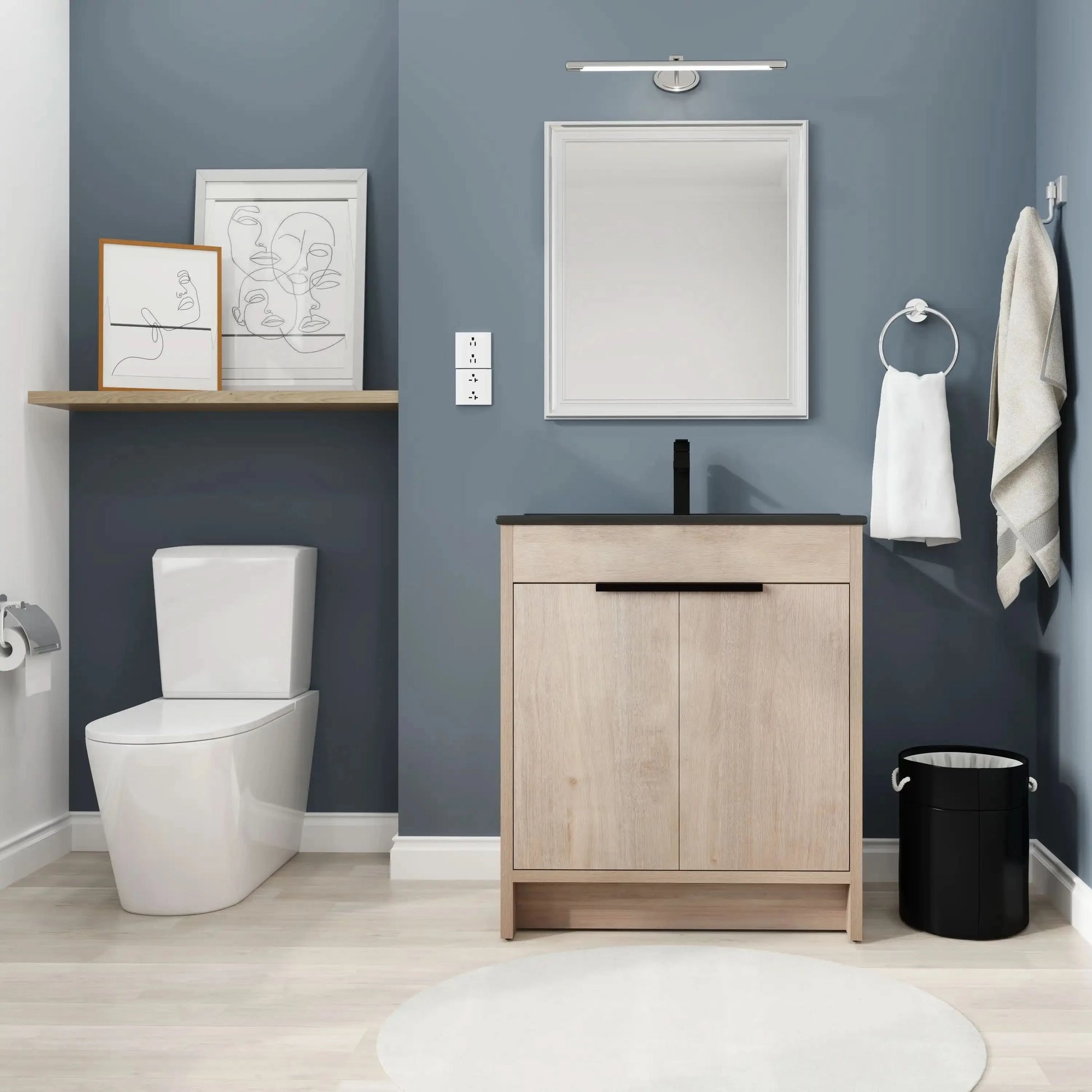 Freestanding Bathroom Vanity with Sink & 2 Soft-Close Doors color: Plain Light Oak