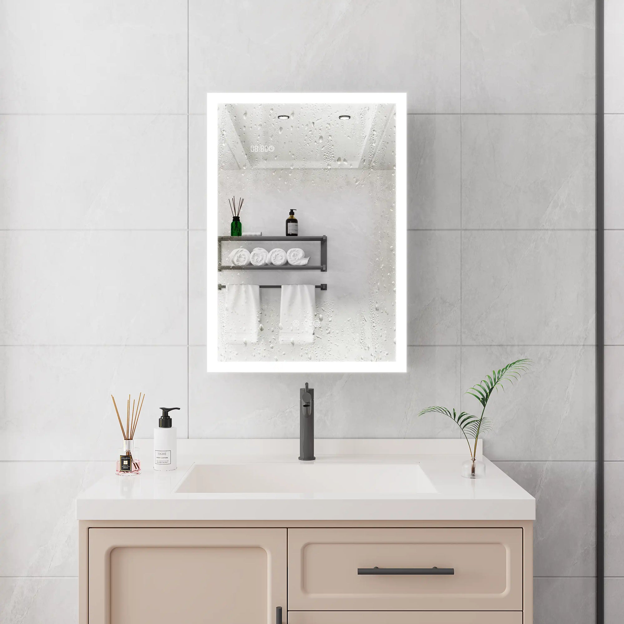 Calvante 28&quot; LED Mirror Cabinet with Display - 3-Tier Storage, Anti-Fog
