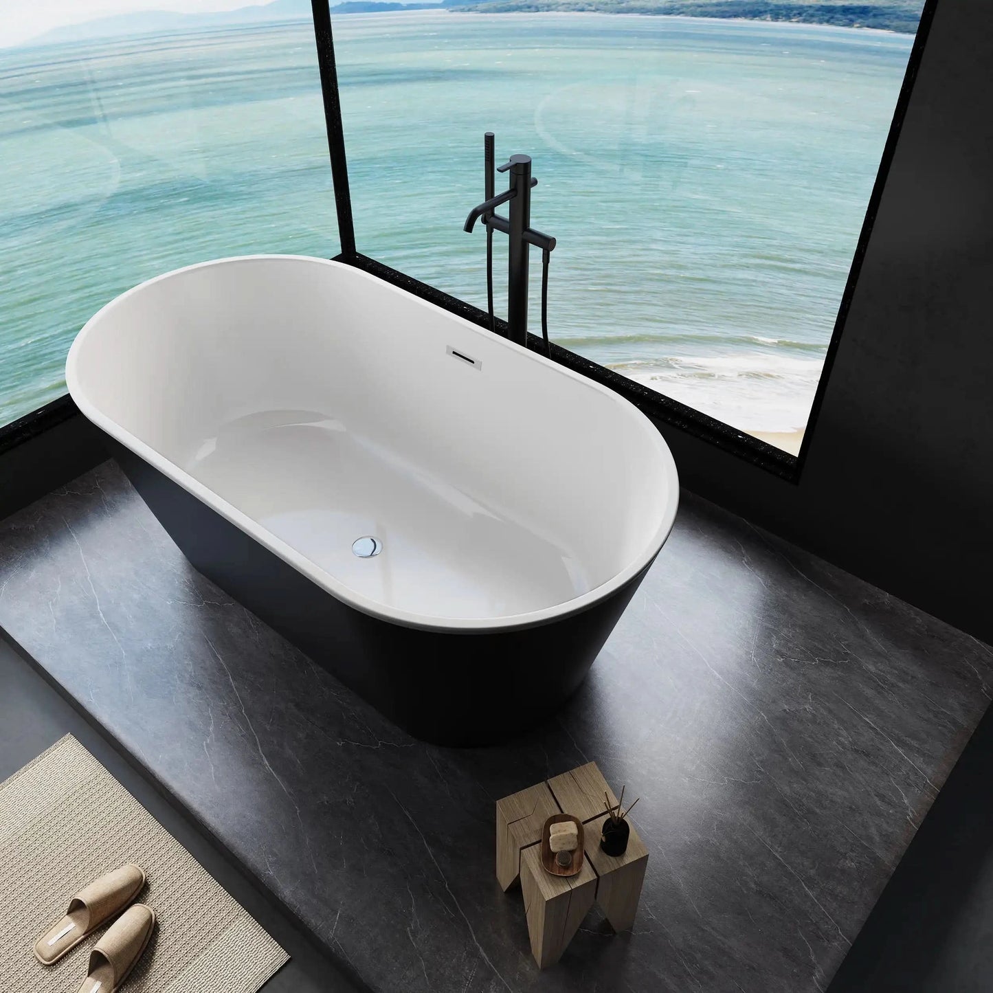 Luxurious High-Gloss Black Freestanding Bathtub - Spacious, Durable, and Easy to Install color: Black