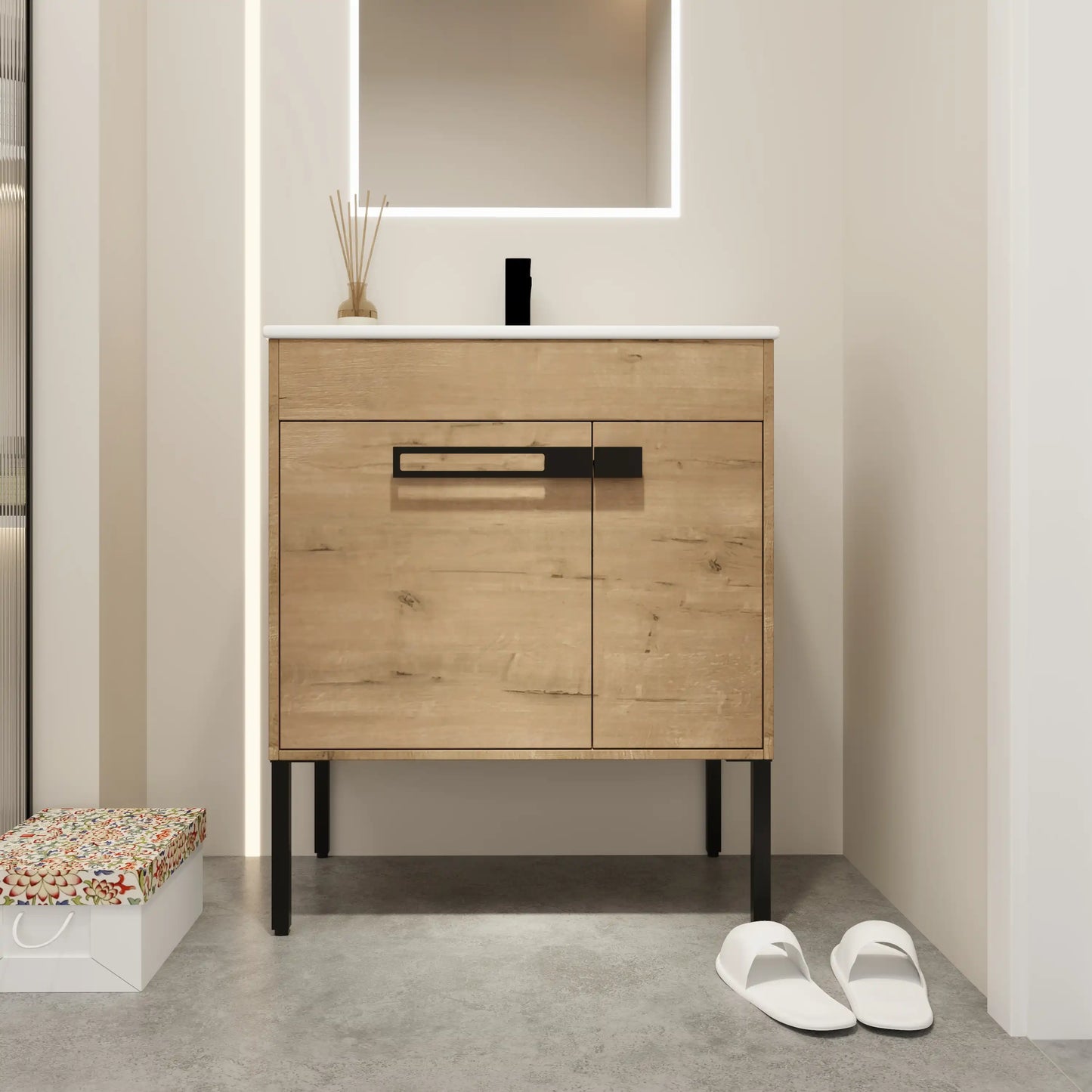 Bathroom Vanity With Sink, Freestanding Bathroom Vanity or Floating is Optional Conversion color: Imitative Oak | size:30 inch