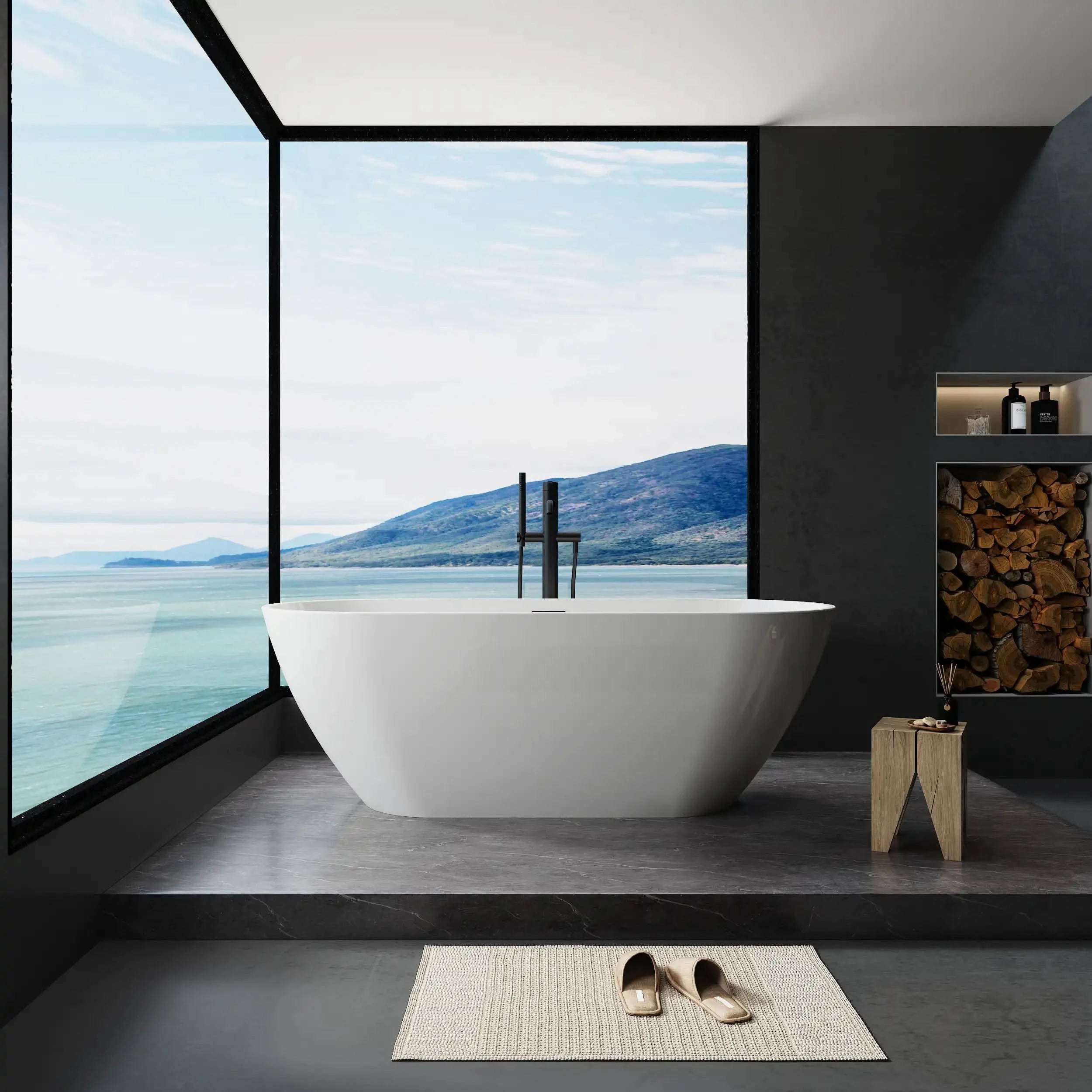 Elegant Freestanding Gloss White Bathtub with Overflow Control color: White