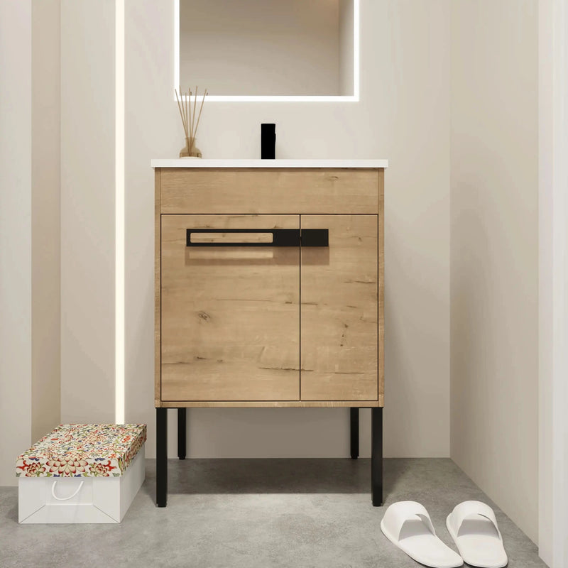 24"/30"/36" Imitative Oak Bathroom Vanity With Sink, Freestanding Bathroom Vanity or Floating is Optional Conversion