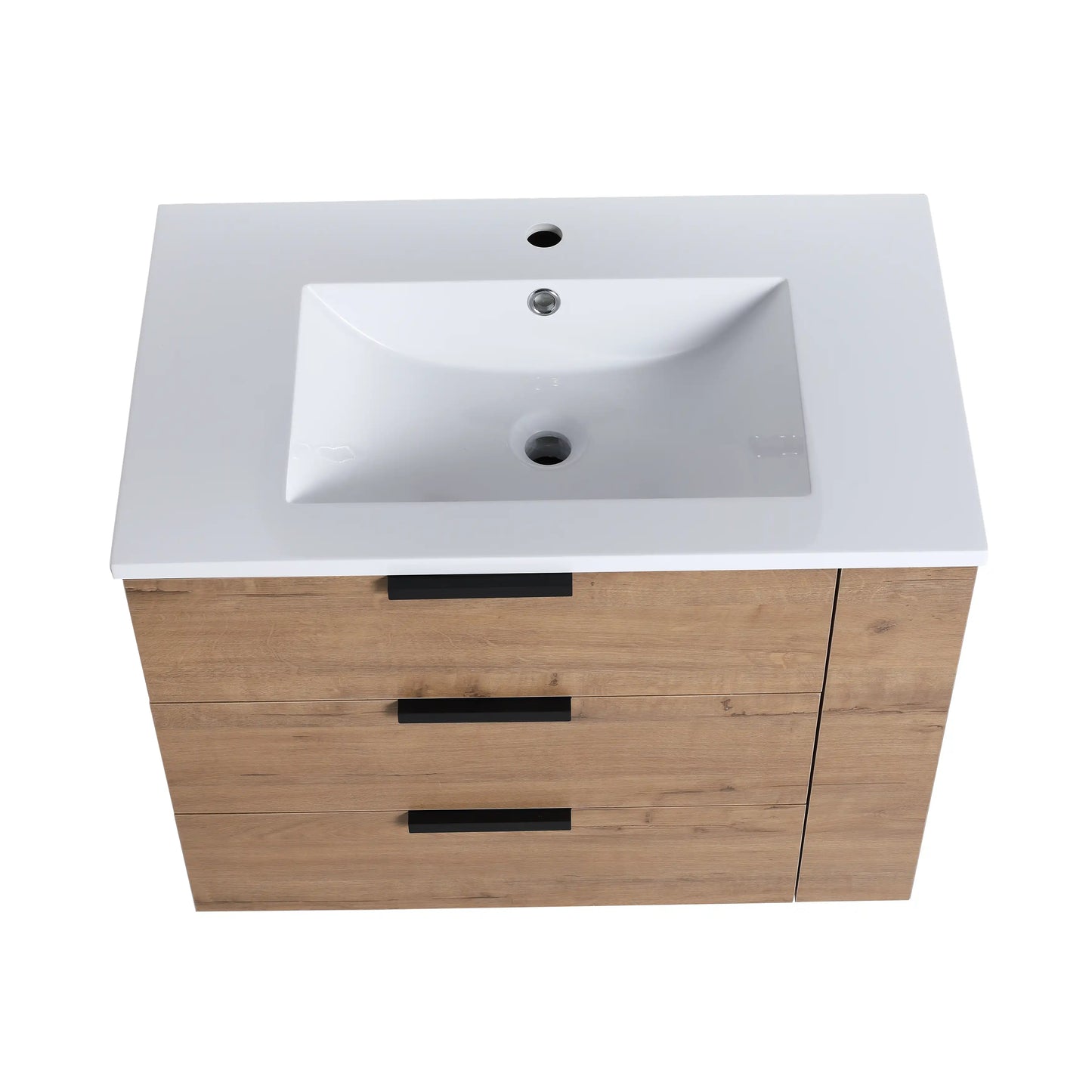 30" Wall-Mounted Bathroom Vanity with Sink, Soft-Close Drawer & Side Shelf color: Imitative Oak