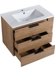 30" small bathroom vanity with drawers showing three spacious pull-out drawers for organized storage | Ace Decor