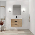 30" small bathroom vanity with drawers shown in a modern wall-mounted bathroom setting | Ace Decor