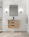 30" Wall-Mounted Bathroom Vanity with Sink, Soft-Close Drawer & Side Shelf color: Imitative Oak