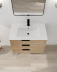 30" small bathroom vanity with drawers shown in a top-down view with integrated resin sink | Ace Decor