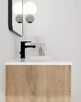 30" small bathroom vanity with drawers displayed in a modern bathroom setting with integrated sink | Ace Decor