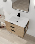 30" small bathroom vanity with drawers shown from an angled view highlighting countertop and drawer design | Ace Decor