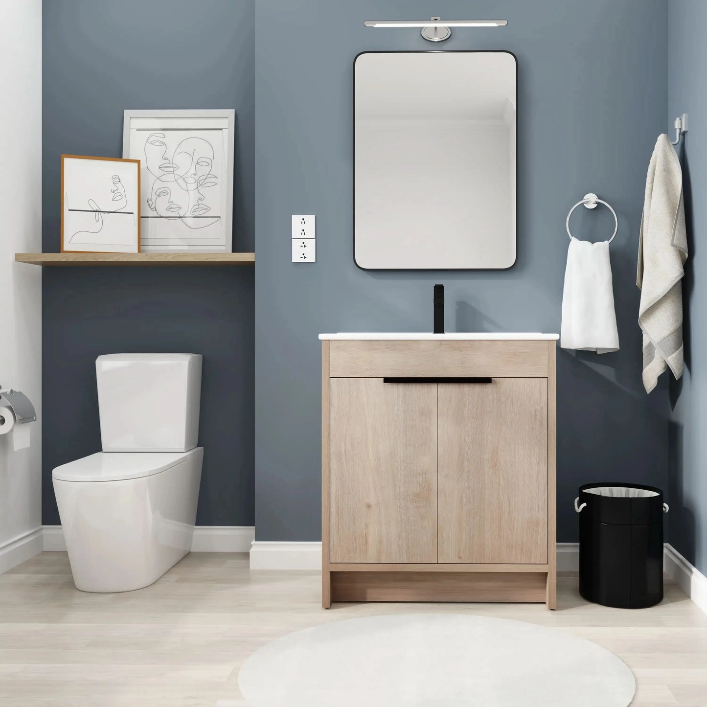 Freestanding Bathroom Vanity with Sink & 2 Soft-Close Doors color: Plain Light Oak