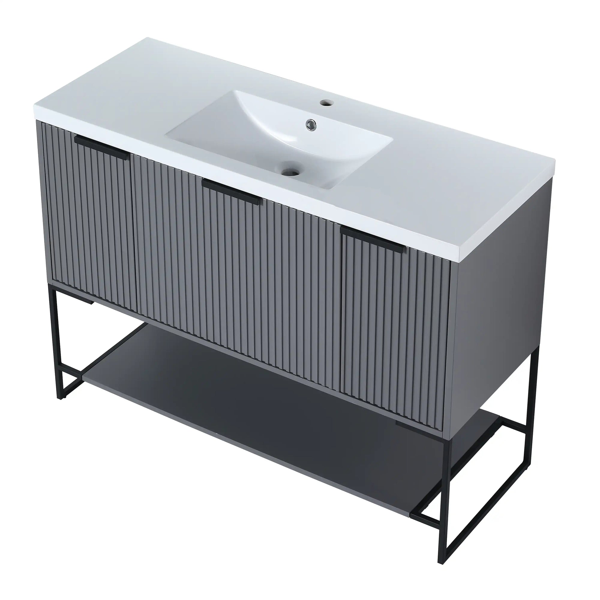 Striata Series 48" Freestanding Bathroom Vanity in Rock Grey with Drawers, Soft-Close Storage &amp; Open Shelf