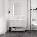 48” White Freestanding Single Sink Vanity with Drawers, Soft-Close Storage & Open Shelf