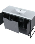 48" grey vanity bathroom unit with doors and drawer open showing interior storage layout | Ace Decor