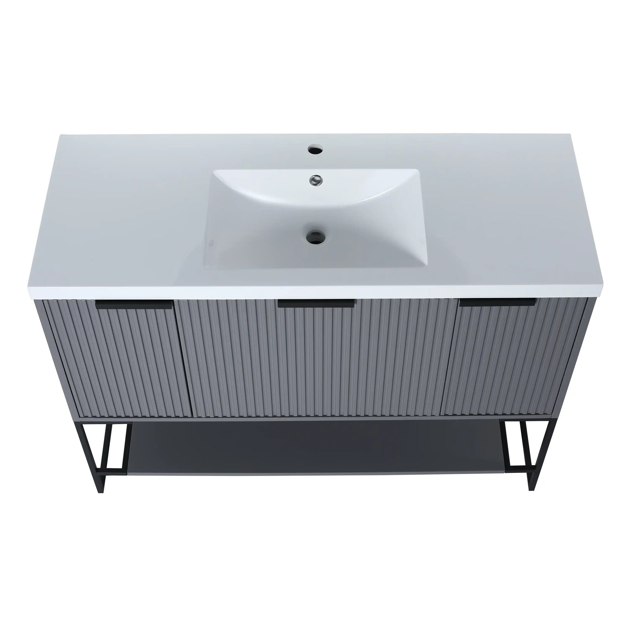 48" grey vanity bathroom unit top view with integrated sink and wide countertop | Ace Decor