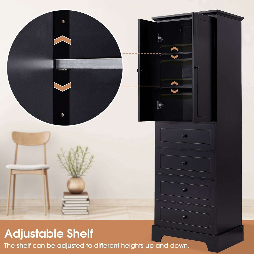 Black Storage Cabinet with Adjustable Shelves.