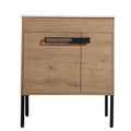 30" freestanding single bathroom vanity with sink featuring oak finish cabinet, black metal handle, and slim metal legs | Ace Decor