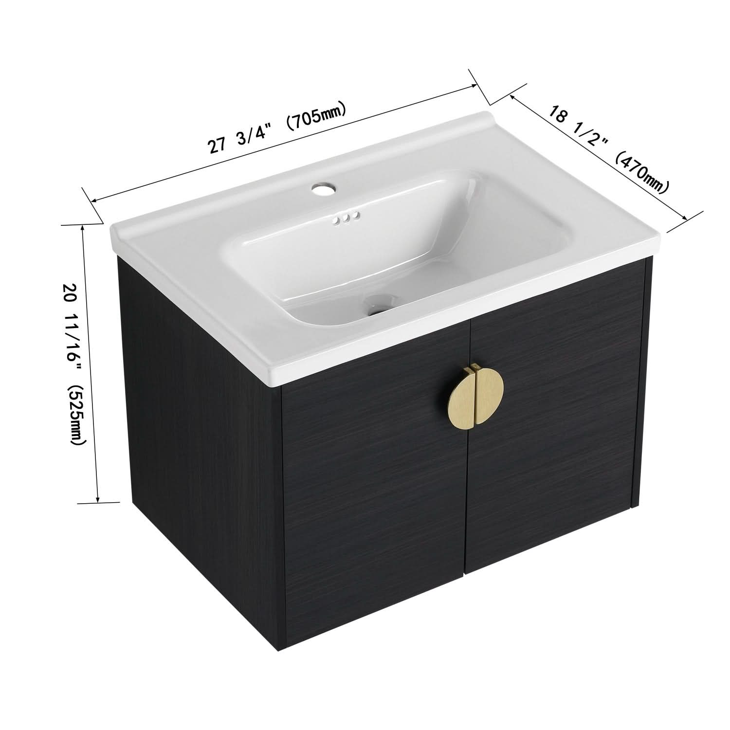 Soft Close Doors Bathroom Vanity With Sink color:Black chest nut