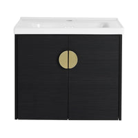 24 inch small corner vanity bathroom in black finish with round brass handle | Ace Decor