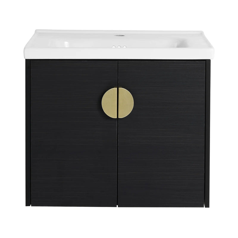 24" or 28" Black Wall-Mounted Bathroom Vanity with Soft Close Doors & Ceramic Sink