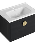 28 inch walnut floating vanity with integrated ceramic sink in contemporary style | Ace Decor
