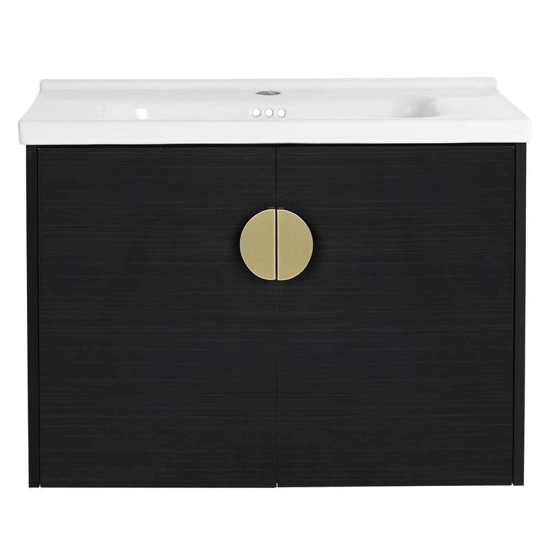 40"Black Chestnut Bathroom Vanity with Soft Close Doors, Sink, and Storage Shelves