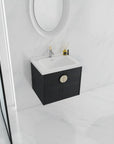 Side view of a 24 inch small corner vanity bathroom in a minimalist bathroom | Ace Decor