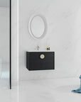 Civetta-Plain Series 28" Black Floating Bathroom Vanity with Round Brass Handle & Integrated Sink