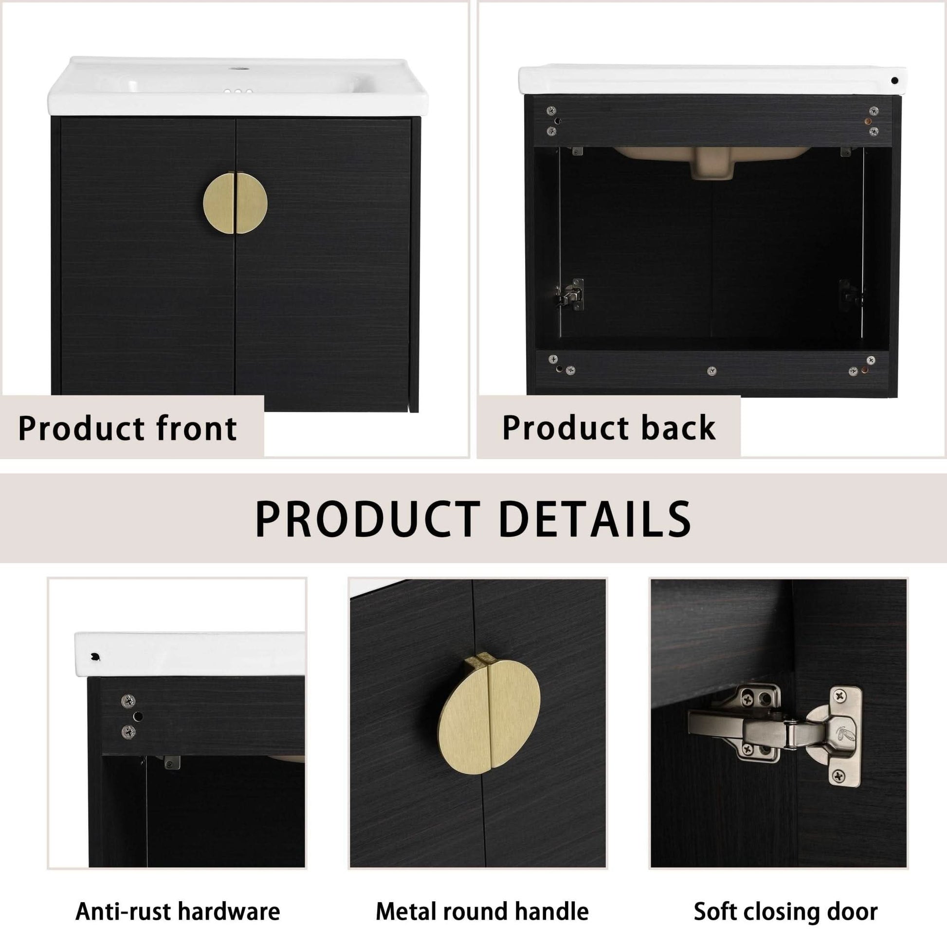 Soft Close Doors Bathroom Vanity With Sink color:Black chest nut