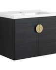 28 inch walnut floating vanity featuring brass round handle in a sleek modern design | Ace Decor