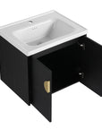 24 inch small corner vanity bathroom with ceramic sink and open storage cabinet | Ace Decor