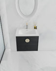 24 inch small corner vanity bathroom wall-mounted setup in modern marble bathroom | Ace Decor