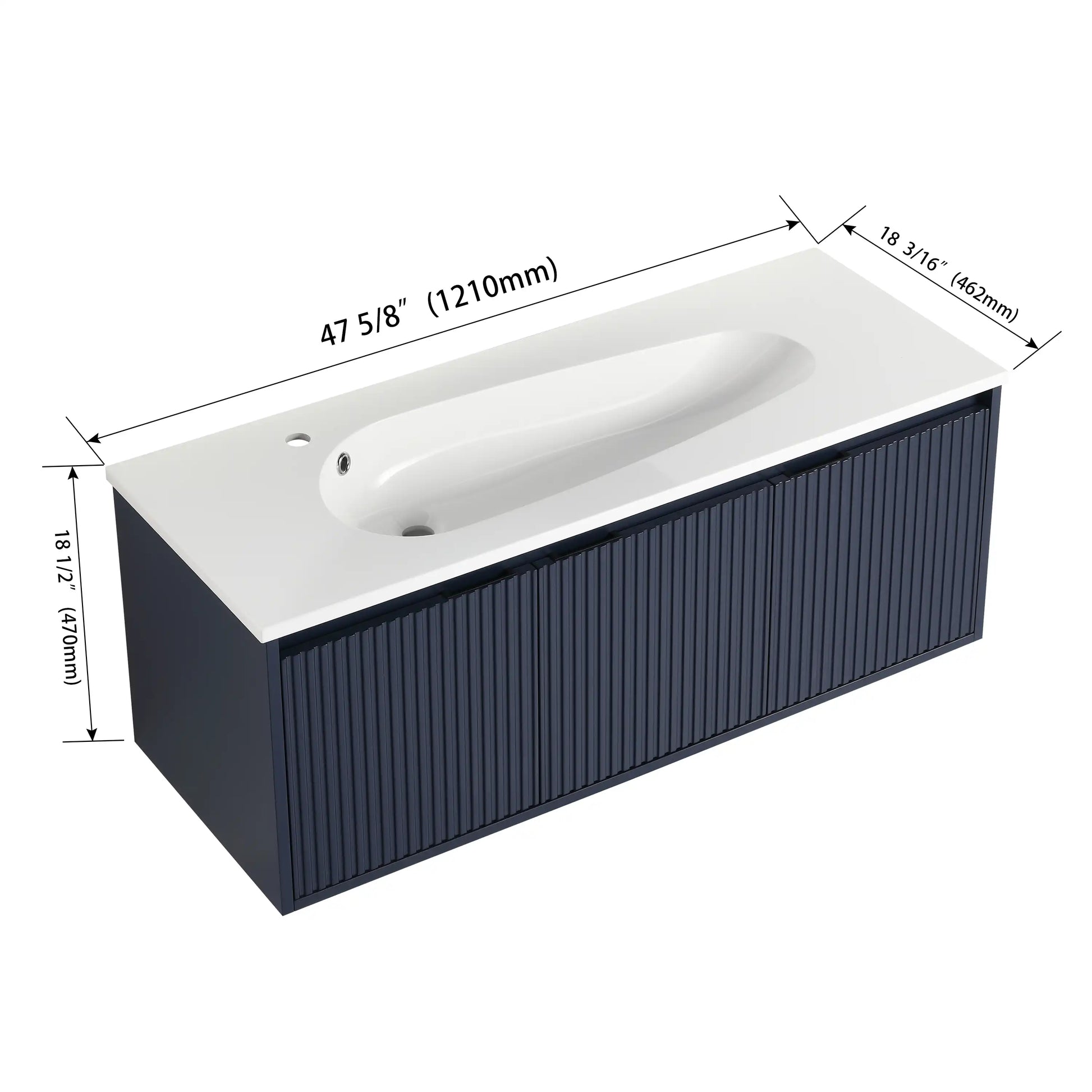 24" Floating Bathroom Vanity with Drop-Shaped Resin Sink – Modern Wall-Mounted Design color: Navy Blue