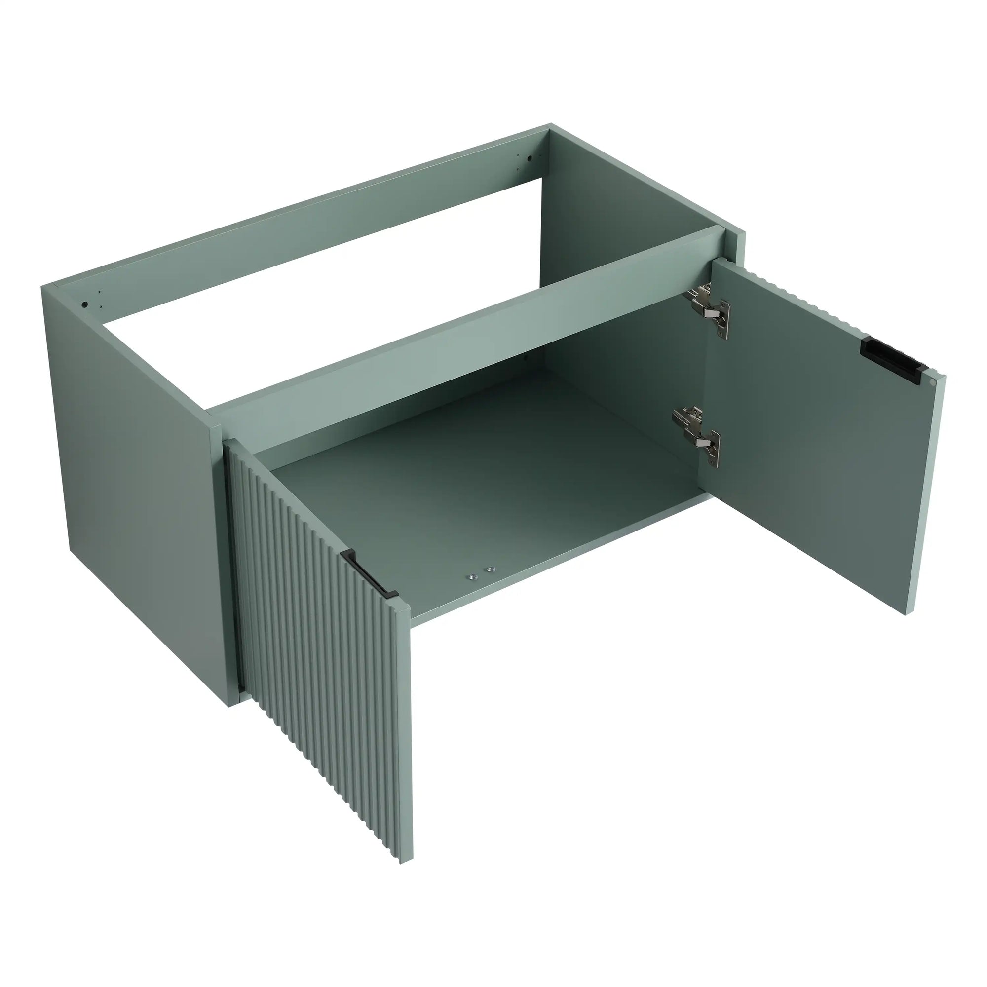 36" sage green vanity bathroom 36 inch cabinet frame with open doors | Ace Decor