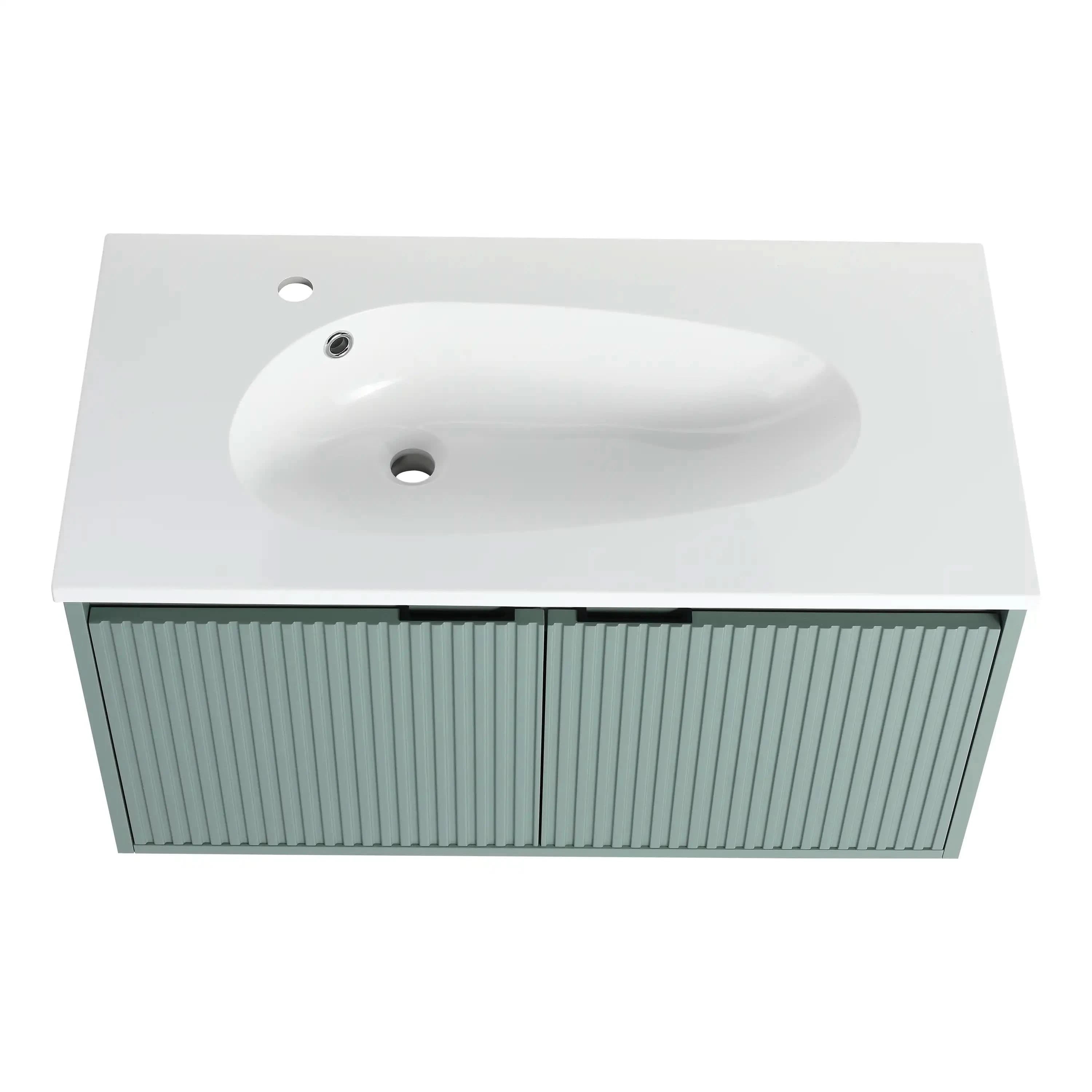 Saga Flute Series 36 inch bathroom vanity with drop-shaped sink and fluted doors.