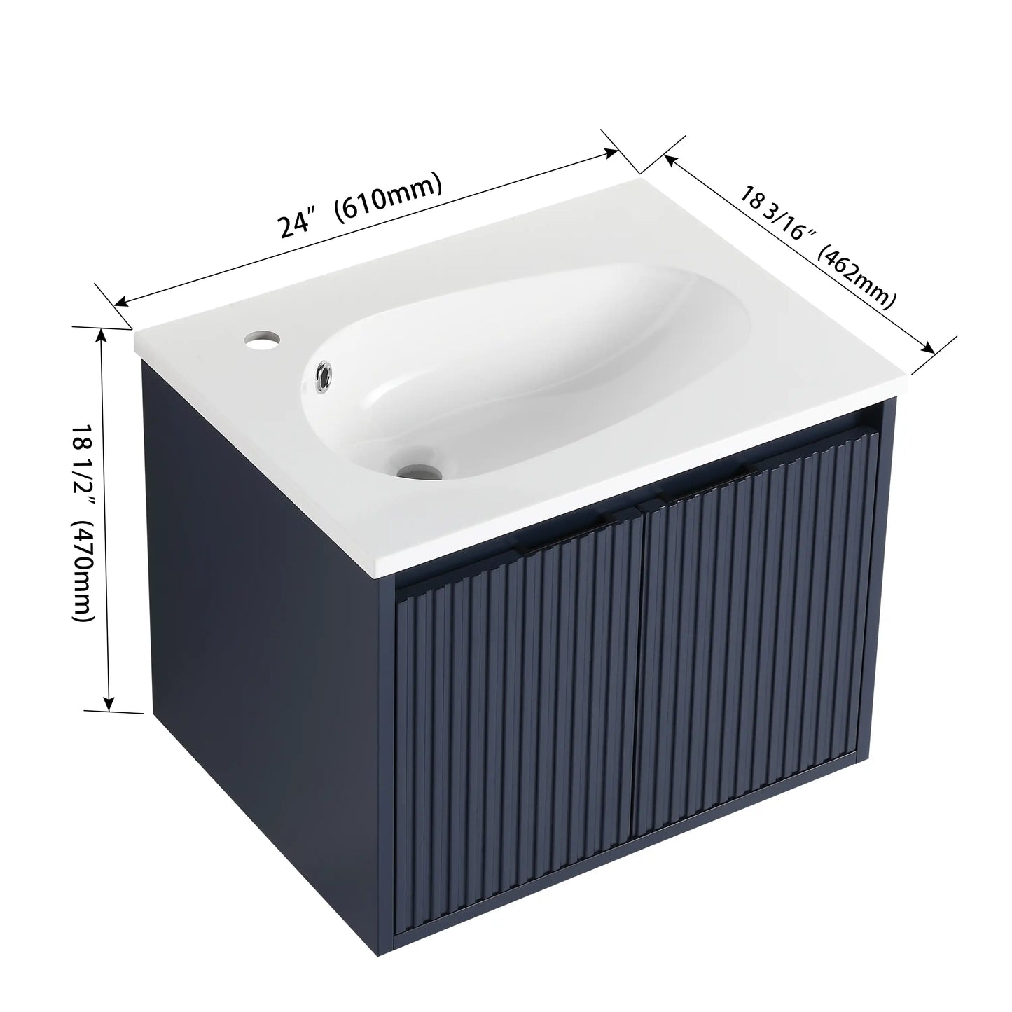 24" Floating Bathroom Vanity with Drop-Shaped Resin Sink – Modern Wall-Mounted Design color: Navy Blue