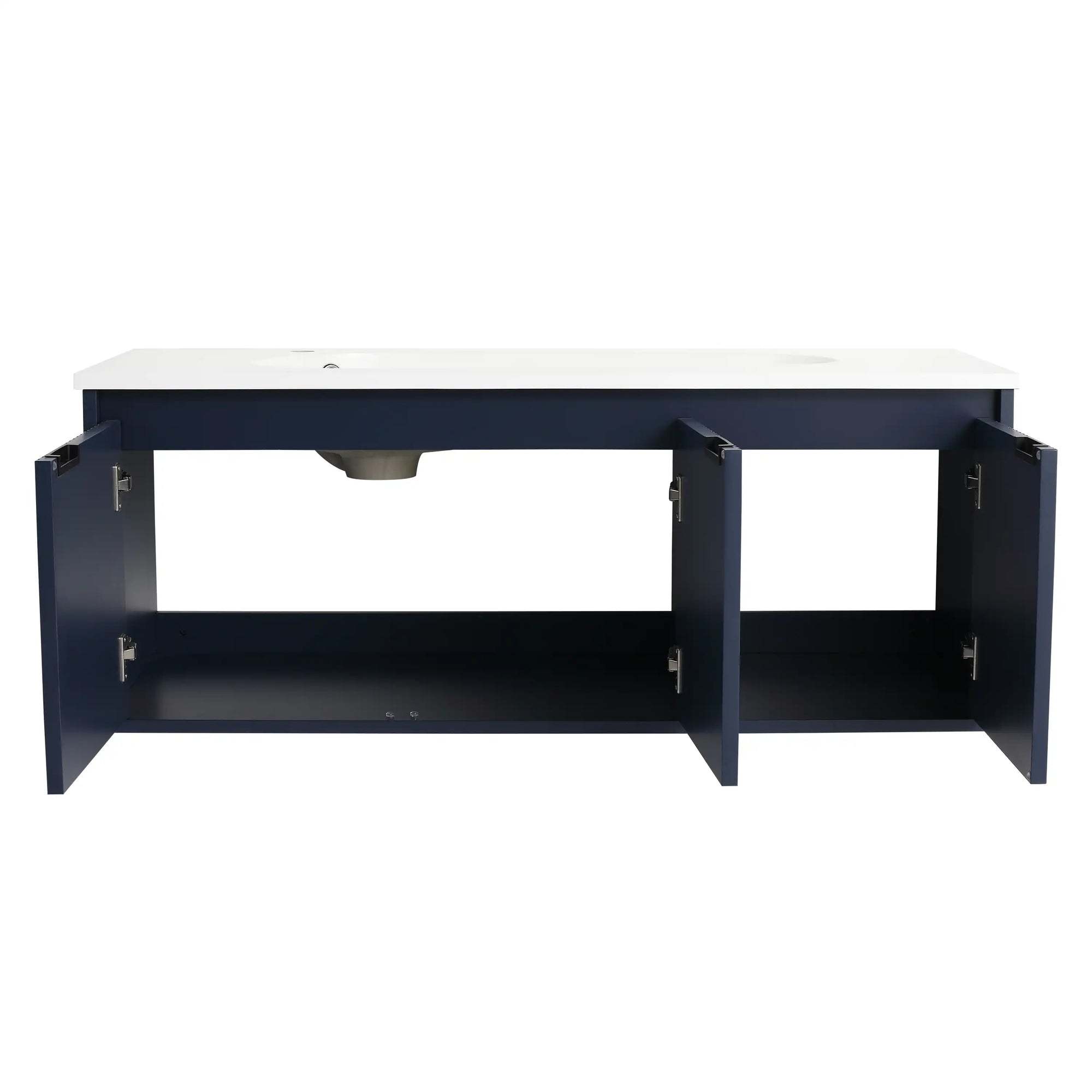 48" navy blue 48 inches bathroom vanity with open cabinet doors | Ace Decor