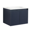 24"–48" Navy Blue Floating Bathroom Vanity with Drop-Shaped Sink & Grille Cabinet Doors