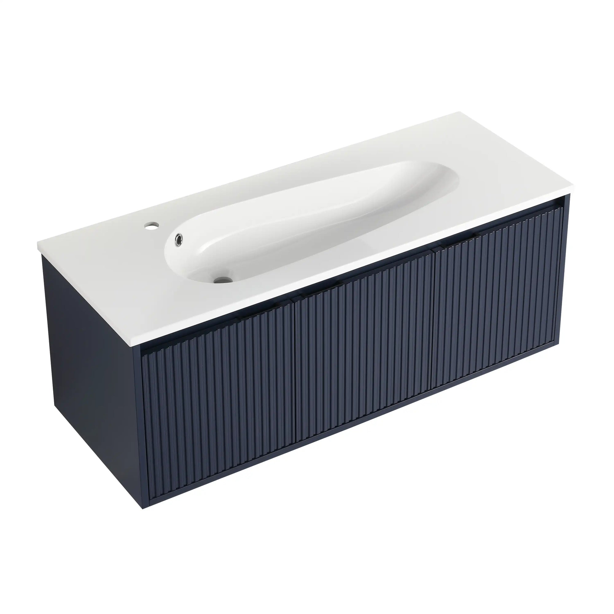 48" navy blue fluted 48 inches bathroom vanity front view | Ace Decor