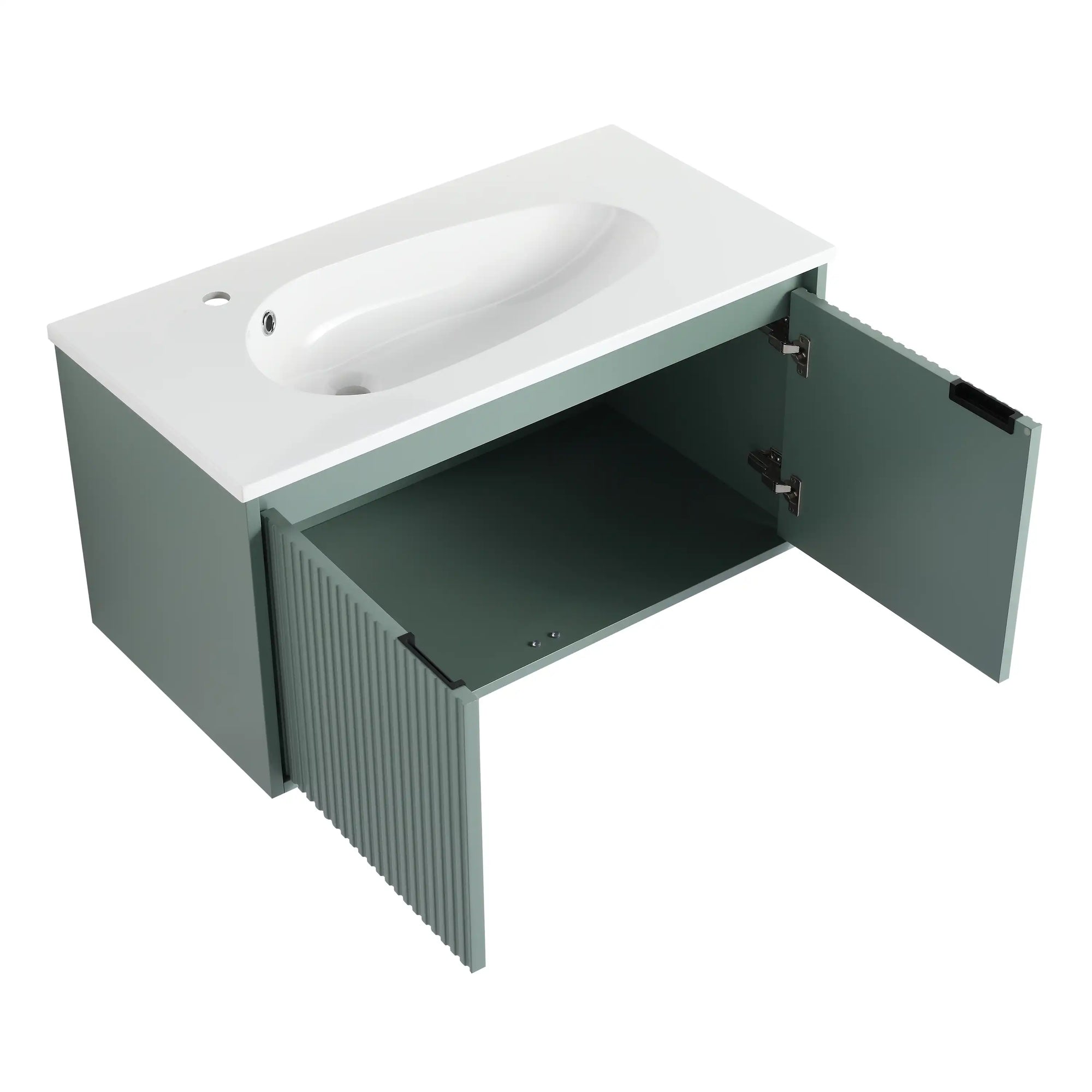 36" sage green vanity bathroom 36 inch with open storage cabinet | Ace Decor