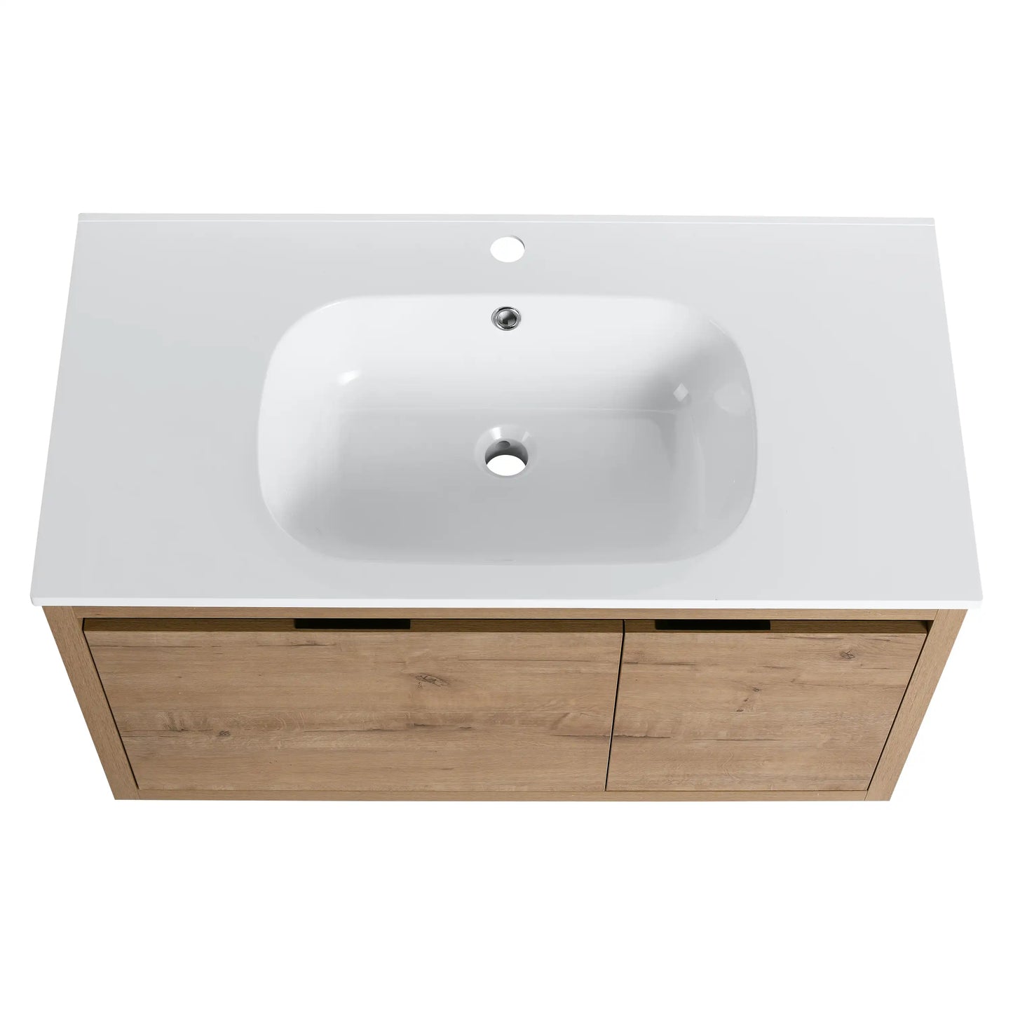 36 Inch Wall-Mounted Bathroom Vanity with Gel Sink – Modern & Space-Saving Design color: Imitative Oak