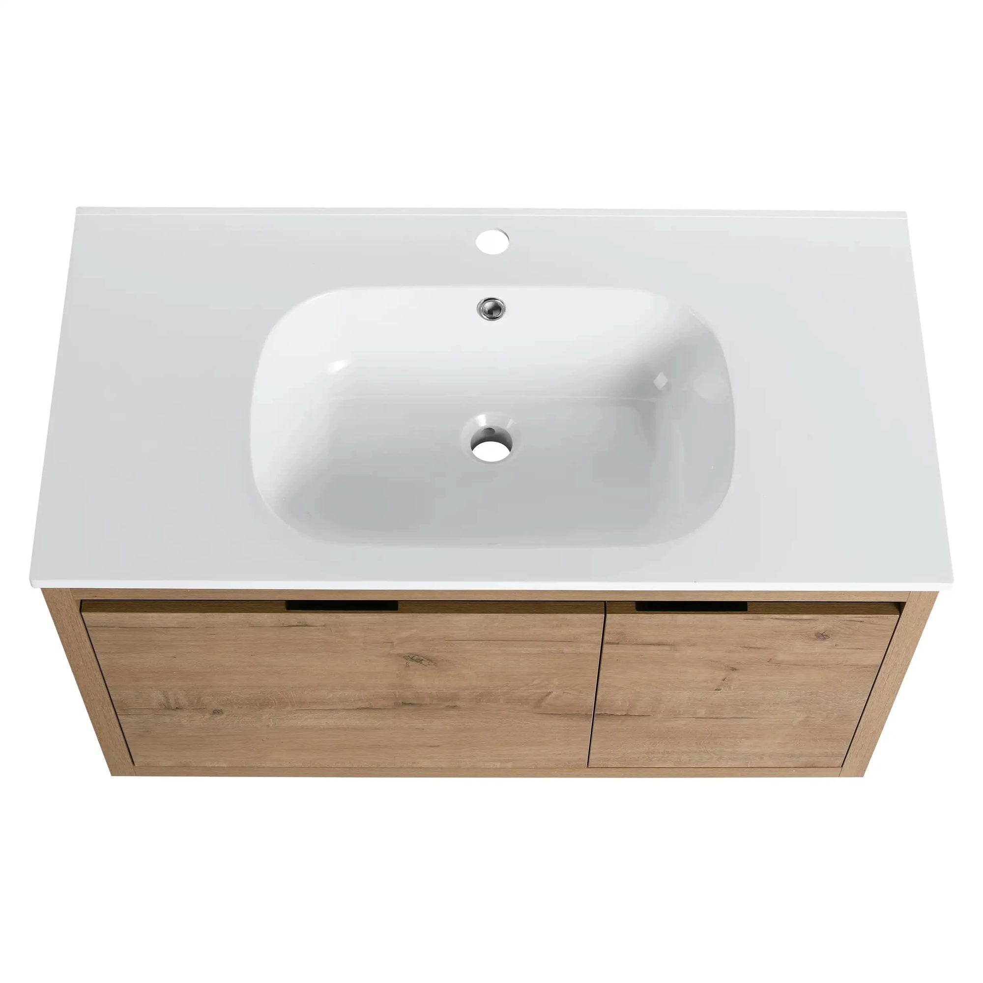 36 Inch Wall-Mounted Bathroom Vanity with Gel Sink – Modern &amp; Space-Saving Design color: Imitative Oak