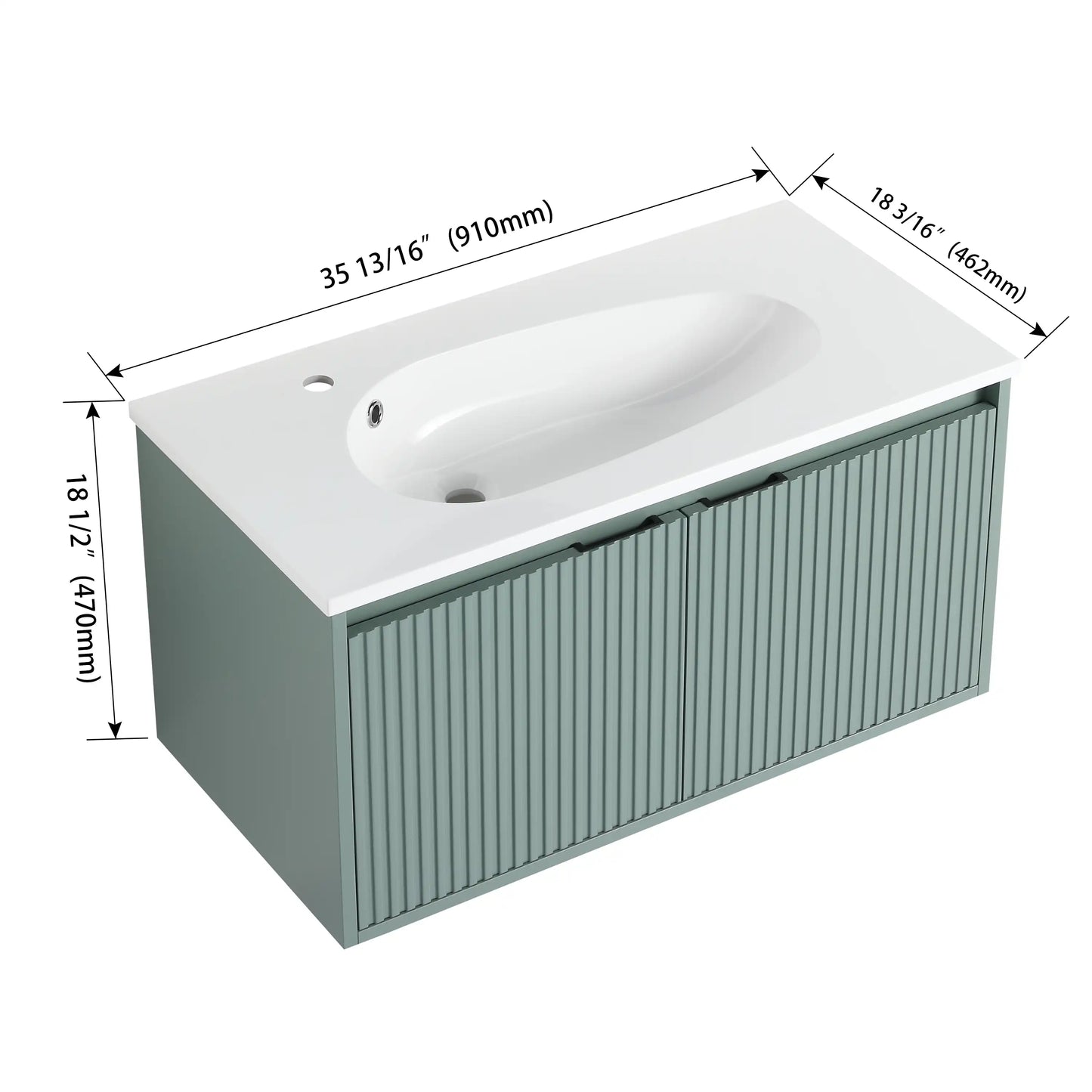 24" Floating Bathroom Vanity with Drop-Shaped Resin Sink – Modern Wall-Mounted Design color: Green