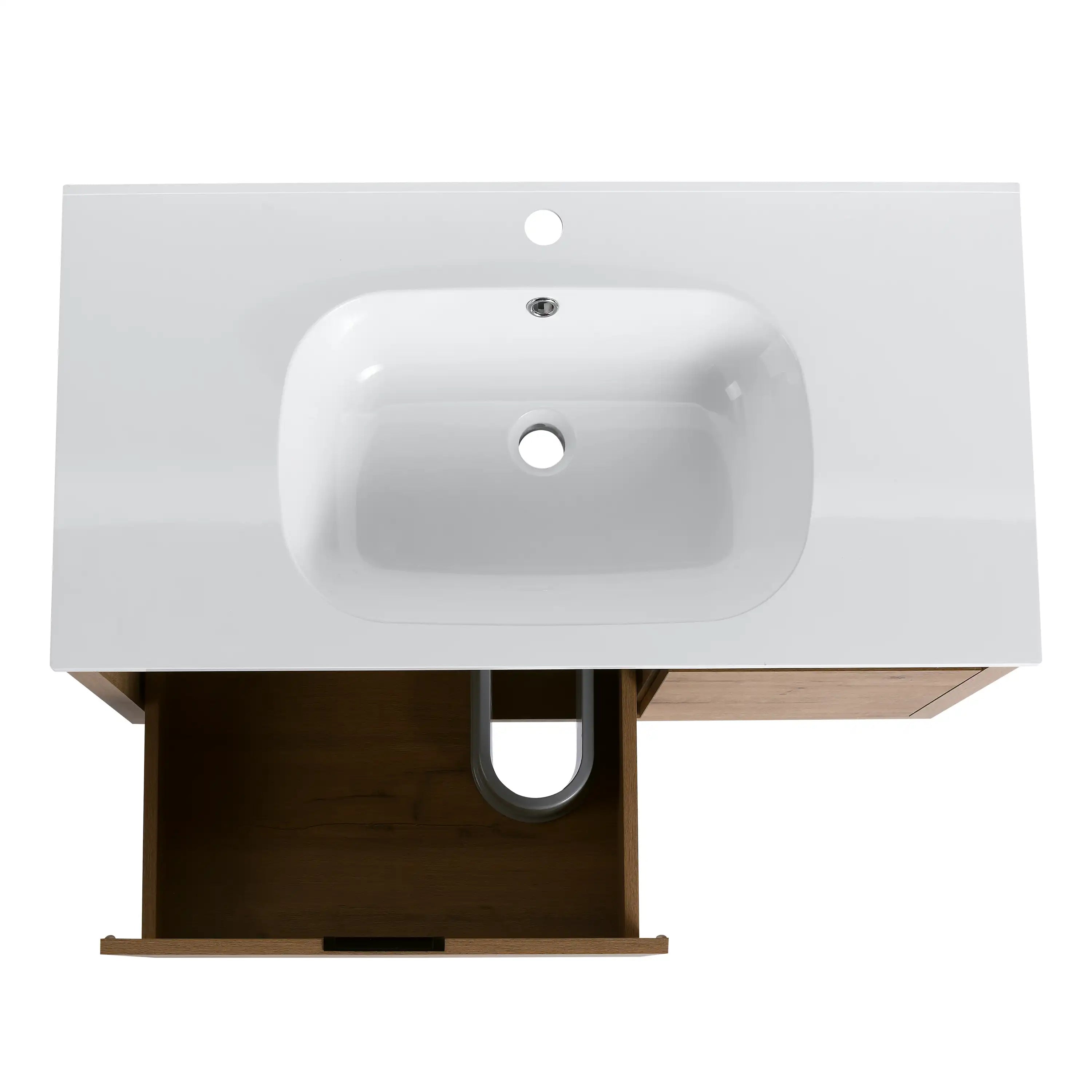 36 Imitative Oak Inch Wall-Mounted Bathroom Vanity with Gel Sink – Modern & Space-Saving Design