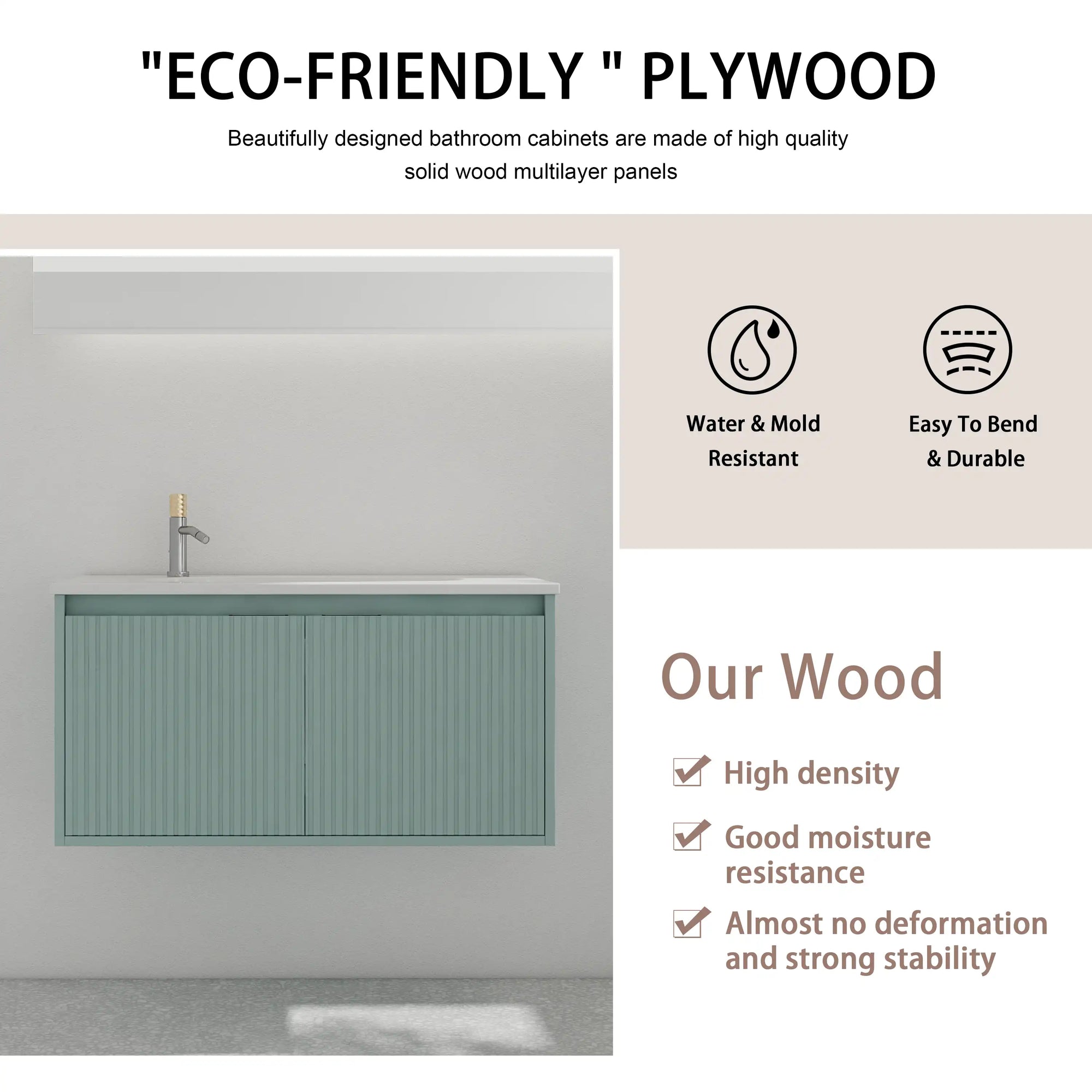 36" vanity bathroom 36 inch eco-friendly plywood construction graphic | Ace Decor
