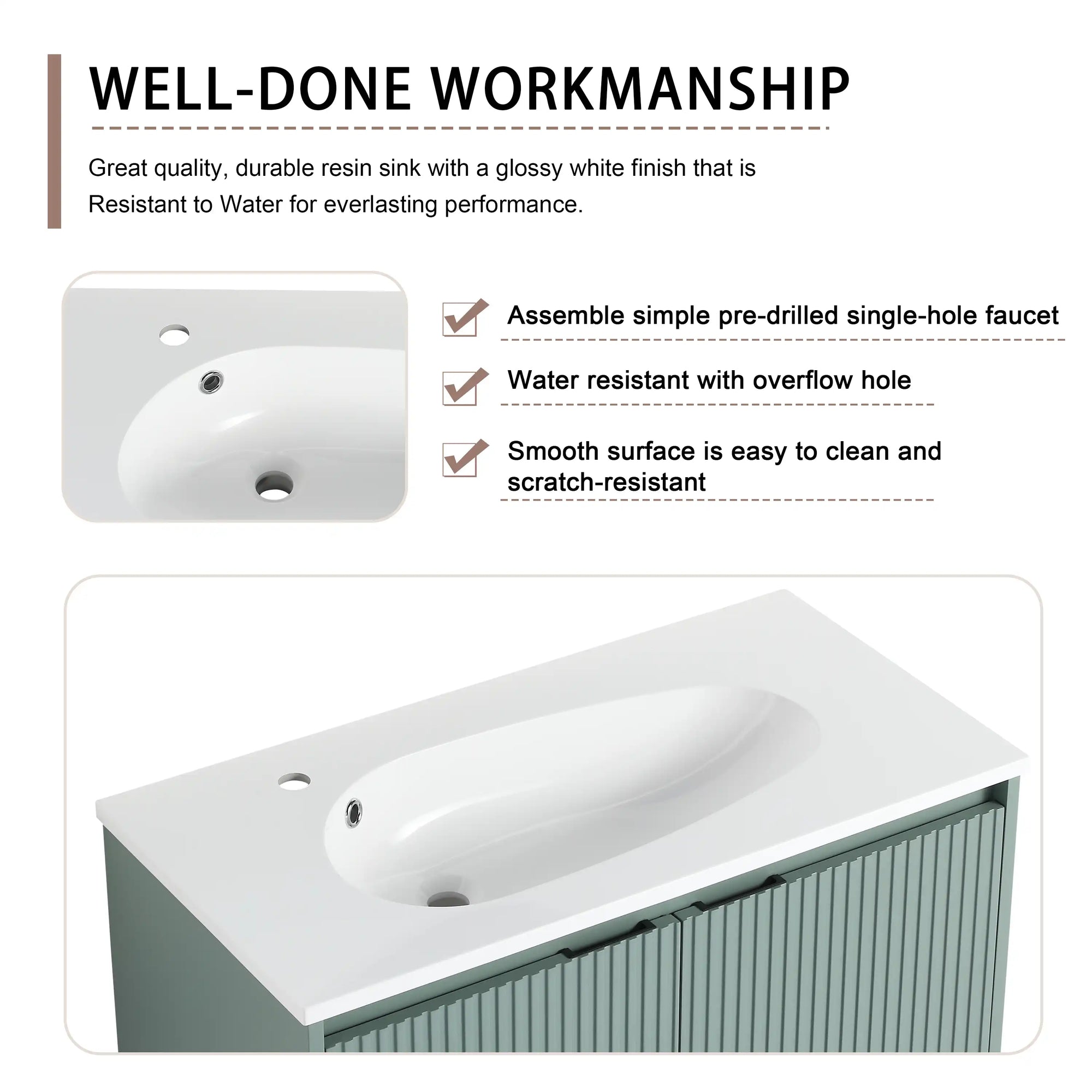 36" vanity bathroom 36 inch resin sink workmanship feature graphic | Ace Decor