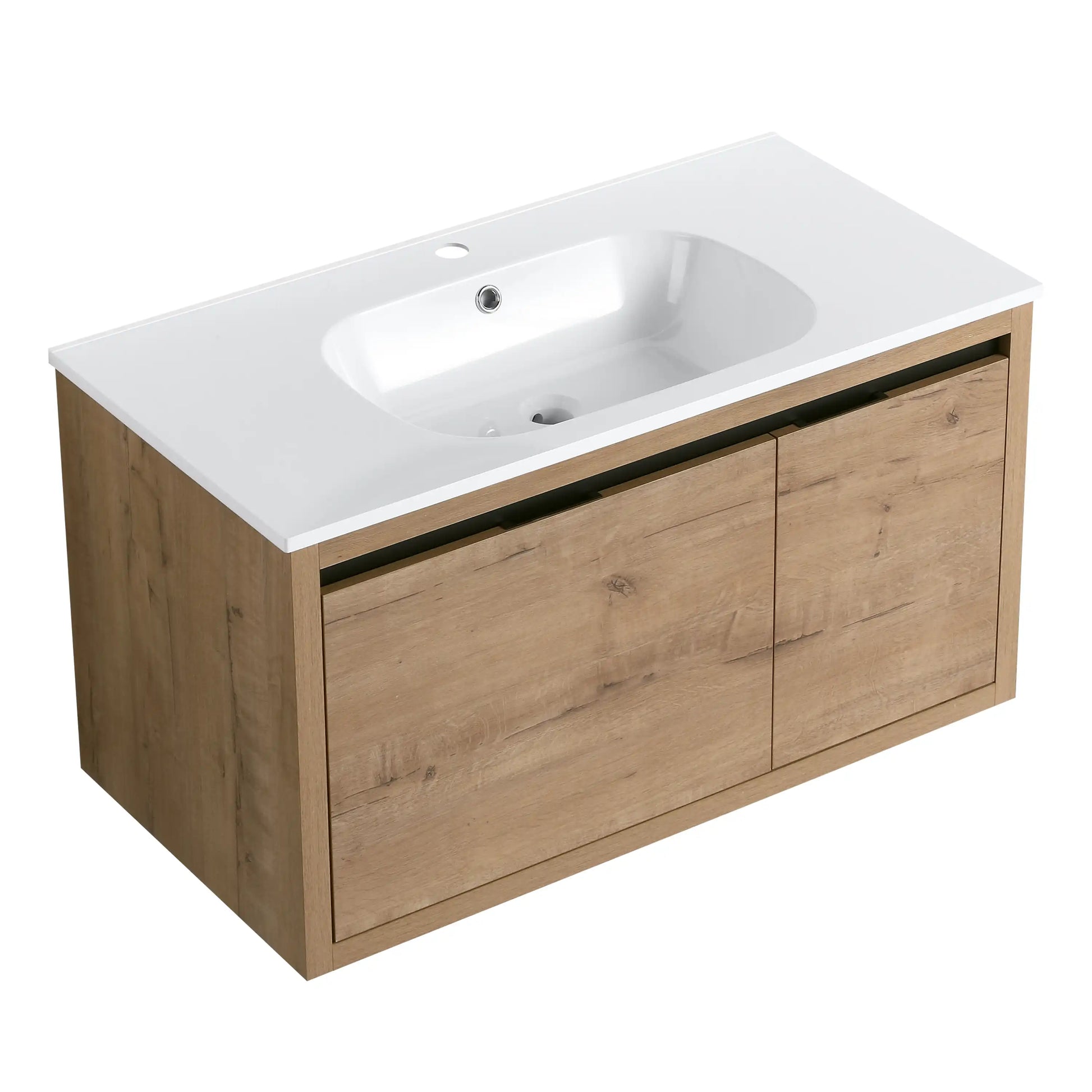 36 Inch Wall-Mounted Bathroom Vanity with Gel Sink – Modern & Space-Saving Design color: Imitative Oak